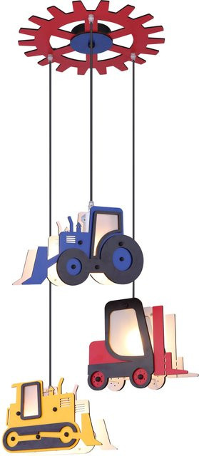 Globo Lighting Hängeleuchte TOOLIES aus Holz und Kunststoff für das Kinderzimmer in Blau, Rot oder Gelb mit E14 Fassung - Bild 1