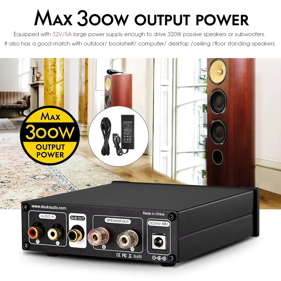 Douk Audio Hi-Fi G2 Pro Subwoofer Vollfrequenz-Monokanal-Digital-Leistungsverstärker mit 300W in Schwarz - Bild 5