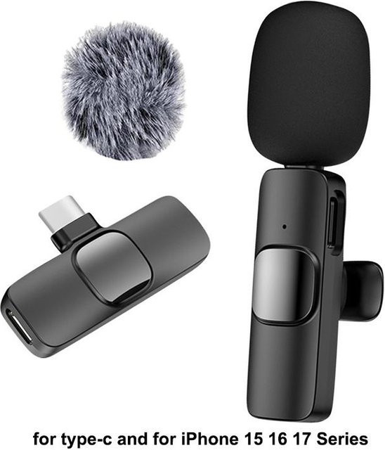Kabelloses Lavalier-Ansteckmikrofon von Market-5 mit USB-C Anschluss in Schwarz für Android Live-Streaming und Interviews - Bild 1
