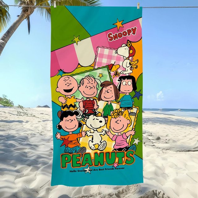 Schnelltrocknendes Snoopy Cartoon Strandtuch aus Mikrofaser von Dalangpa, Weiß/Mehrfarbig, B: 100 cm, H: 180 cm - Bild 1