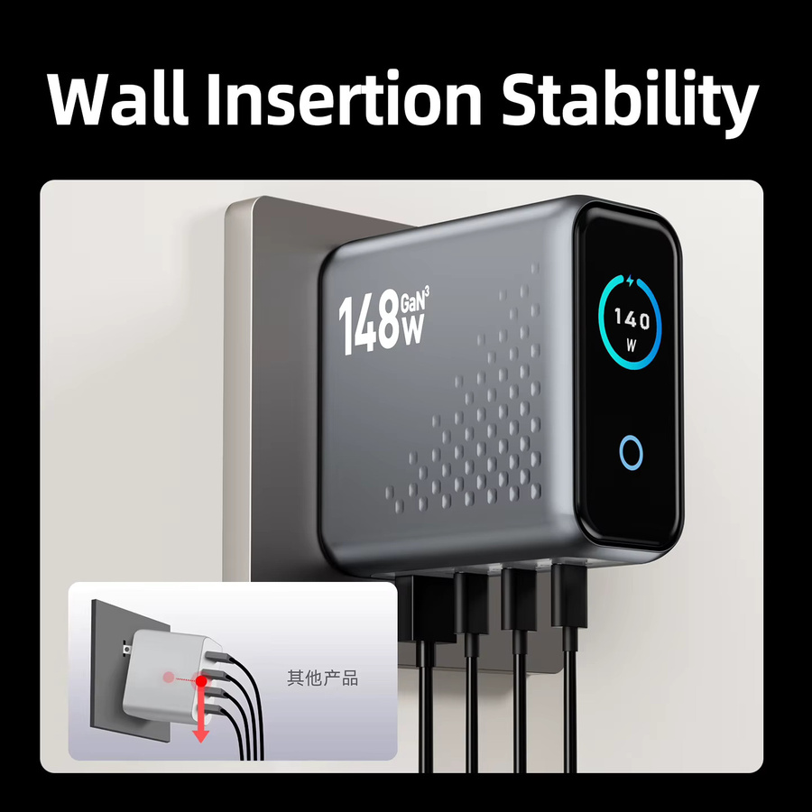 Deepartner 148W GaN Multi-Port Ladegerät mit Display, 4 Anschlüsse (3x USB-C, 1x USB-A) für Schnellladung von Handys und Tablets - Bild 4