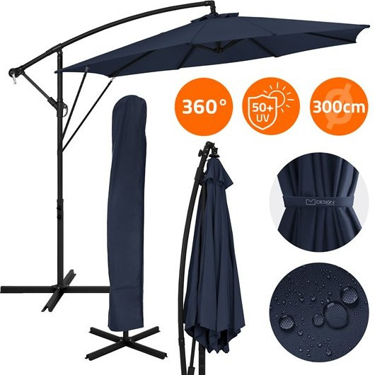 ML-Design Ampelschirm aus Aluminium in Blau mit 300 cm Durchmesser und 360 Grad Drehung - Bild 1