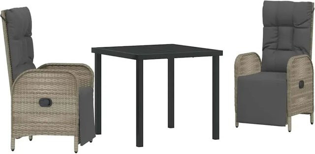 vidaXL Garten Essgruppe aus Poly-Rattan in Grau mit Kissen, 3-teiliges Set für Terrasse und Garten - Bild 1