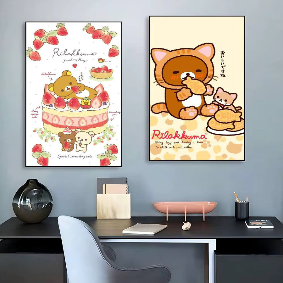 Rilakkuma Vintage Poster Kawaii Kunstwerk aus Papier in Multicolor und Weiß - Bild 3