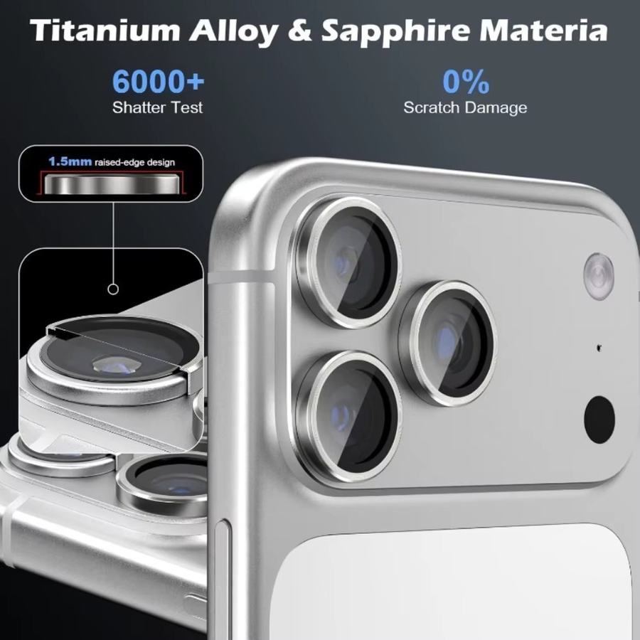 NNBILI 6er-Set Kameraobjektivschutz für iPhone 17 Pro Max, HD-Schutzglasabdeckung mit Metall-Objektivschutzring in Schwarz und Silber - Bild 1