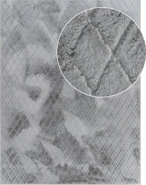 Fellteppich Arnia grau mit Rautenmuster, Breite: 60 cm, Tiefe: 100 cm - Bild 1