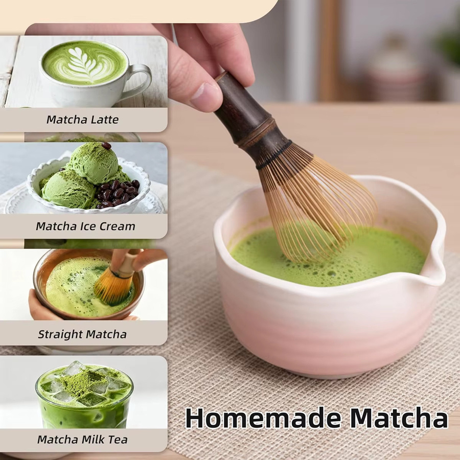 Leeseph Matcha-Schneebesen aus nachhaltigem Bambus, traditioneller japanischer Chasen-Matcha-Rührer in Beige und Purple - Bild 4