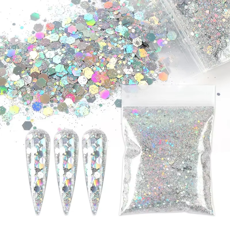 Holografisches Laserflocken-Nagelglitzerpulver in Gold und Multicolour für Schmuckherstellung und DIY-Harz, 50 g - Bild 1
