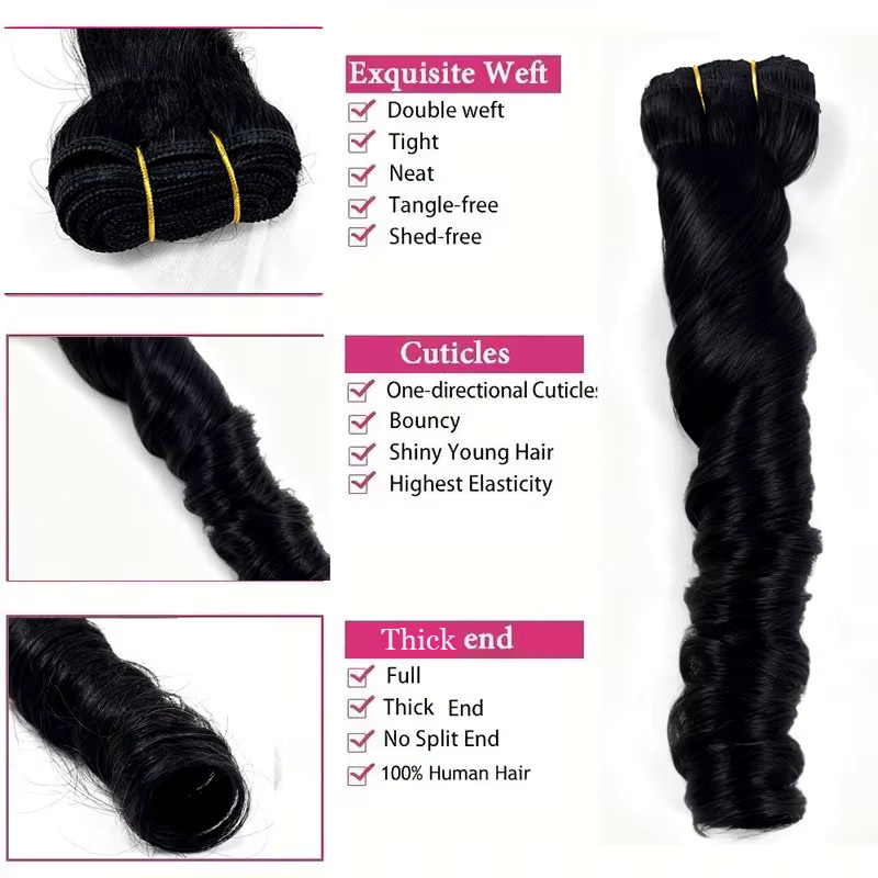 aircabin Bouncy Curly Bundles Extensions, 45g, Brasilianisches Remy Echthaar, Schwarz - Bild 2