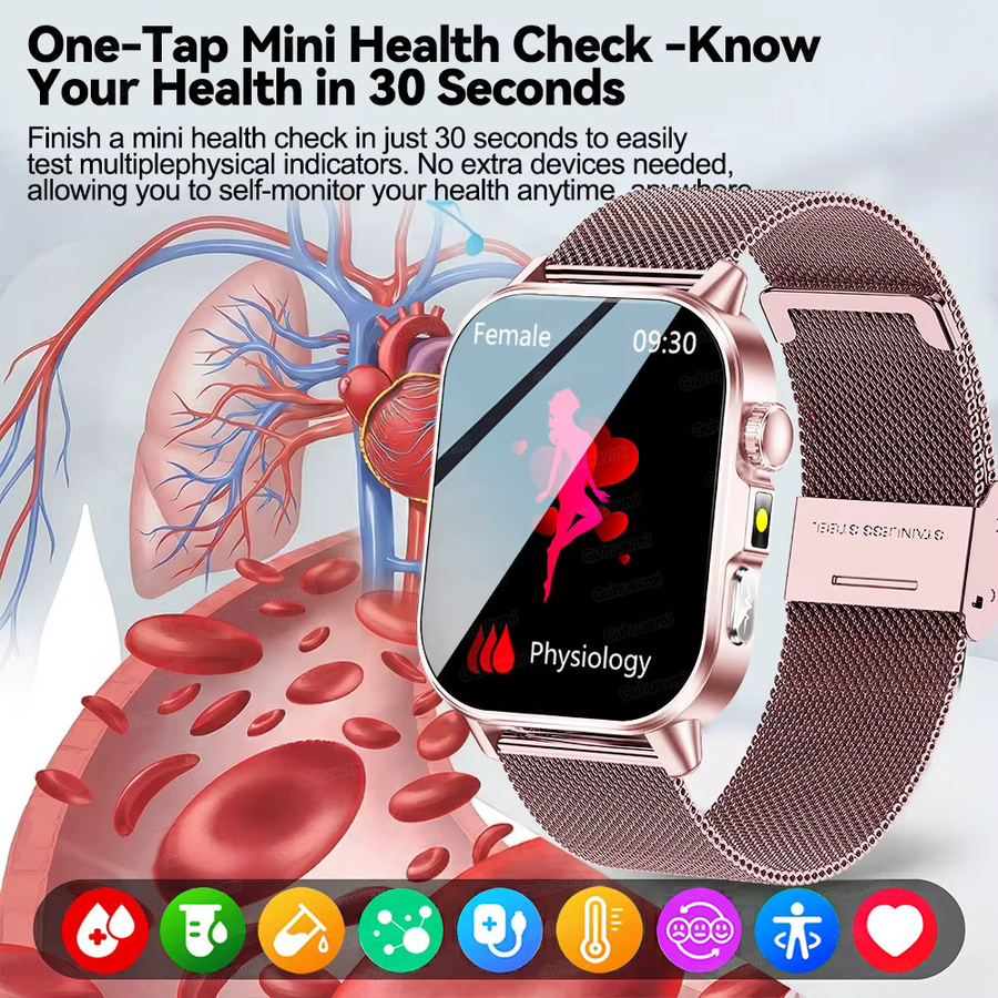 GUHUAVMI Smartwatch, Schwarz, Roségold, Unisex - Bild 4