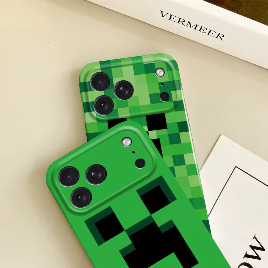 M-Mine Glänzende HD Hartschalen-Handyhülle für iPhone 17 16 15 14 13 12 11 Pro Max Plus Mini in Green mit C-Creeper C-Craft Design - Bild 4