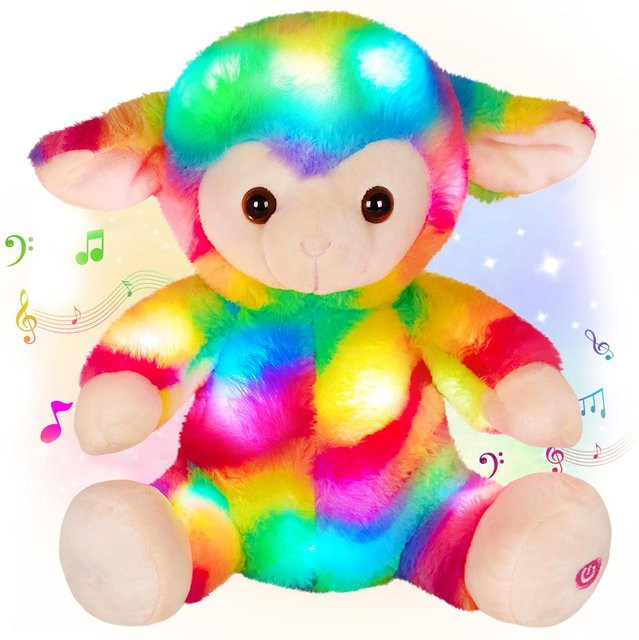 Wucifang Bags Regenbogen-Schaf Plüschtier, mit bunten Lichtern, blau, ab 0 Jahren - Bild 1