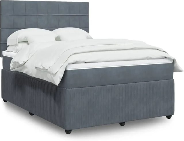 vidaXL Boxspringbett mit Matratze Dunkelgrau aus Samt mit USB-Ladeport und Unterbettbeleuchtung B/T: 160 x 200 cm - Bild 1