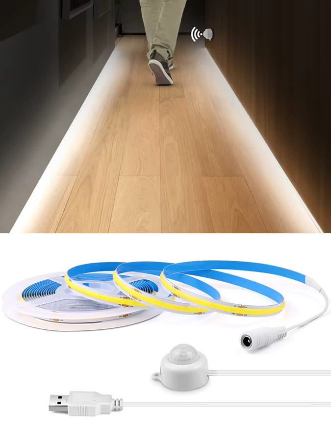 Gyarfas Intelligentes USB-5-V-COB-LED-Streifenlicht in Weiß mit PIR-Bewegungsmelder und einstellbarer Verzögerungszeit für die Nachtnutzung - Bild 5
