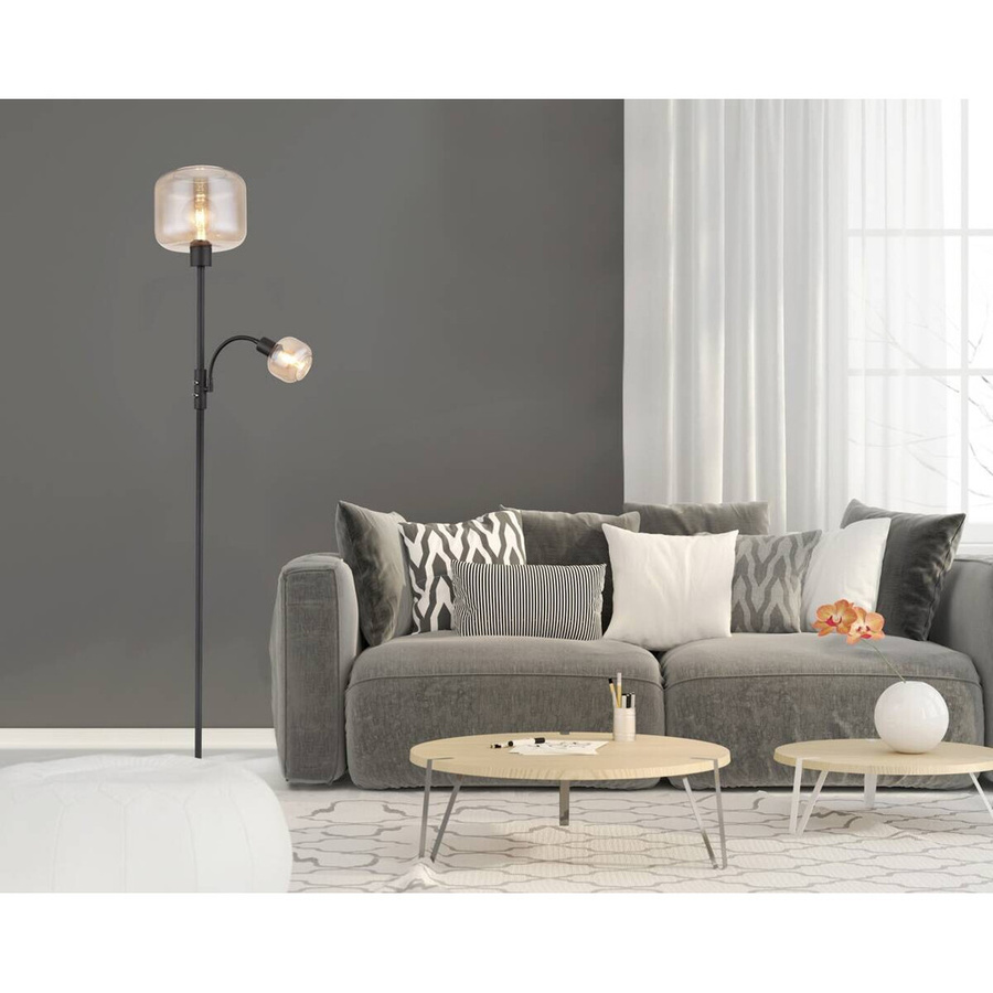 Globo Stehlampe 2-flammig Schwarz Matt mit bernsteinfarbenen Gläsern Höhe: 165 cm, Breite: 25 cm, Tiefe: 25 cm - Bild 2
