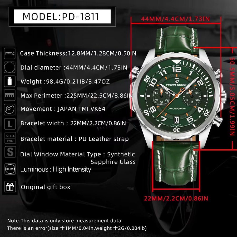 Pagani Design Chronograph, Quarz, Leder, Grün, Herren - Bild 5