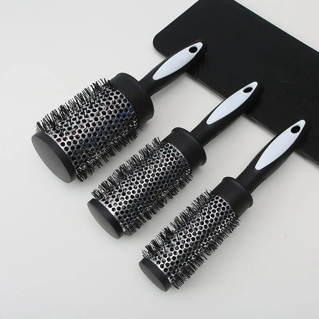 Runder Lockenrollenkamm, Nylonborsten, Schwarz, Unisex - Bild 1