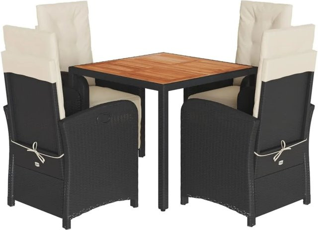 vidaXL 5-teilige Garten-Essgruppe aus Poly Rattan und Akazienholz in Schwarz mit cremeweißen Kissen - Bild 1