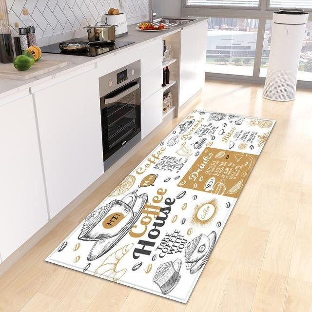 Karpetti Küchenbodenmatte Set aus 2 Stück, Dekorative Fußmatte mit abstraktem Streifenmuster, Rutschfest und Waschbar, Farbe: Weiß, B/T: 50 x 80 cm und 50 x 150 cm - Bild 1