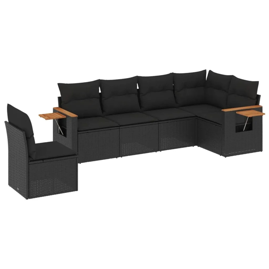 vidaXL 6-teilige Garten-Sofagarnitur in L-Form aus Poly-Rattan und Akazienholz in Schwarz mit Sitz- und Rückenkissen - Bild 2