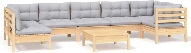 vidaXL 8-teiliges Garten-Lounge-Set aus massivem Kiefernholz mit grauen Polstern und Kissen - Bild 1