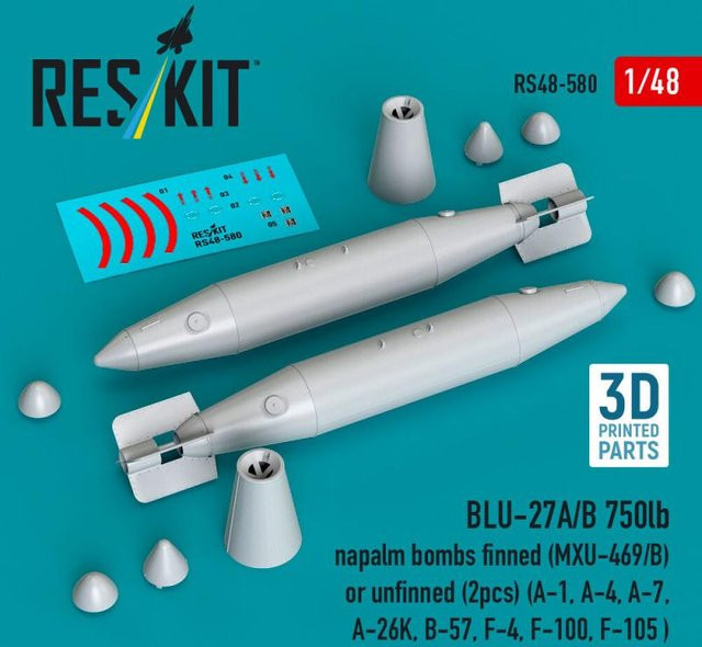 ResKit Models BLU-27A/B 750lb napalm bombs finned or unfinned, 2-teiliges Set, 1:48 - Bild 1
