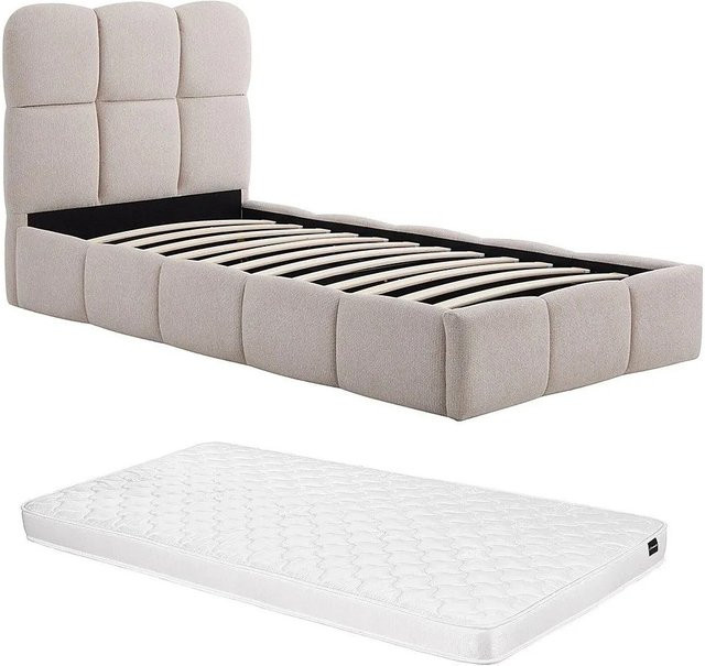 Diludo Bett mit Bettkasten in Beige mit Polsterrahmen und Lift-up-Funktion, B/T/H: 101 x 190 x 206,5 cm - Bild 1