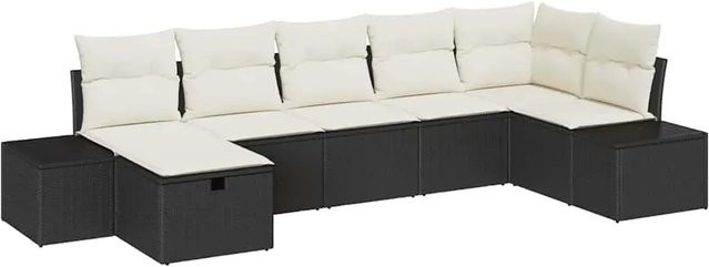 vidaXL Garten-Sofa-Set aus Polyrattan in Schwarz mit 7-teiliger L-Form, Ecksofa, Ottoman und Kissen für Terrasse und Garten - Bild 1