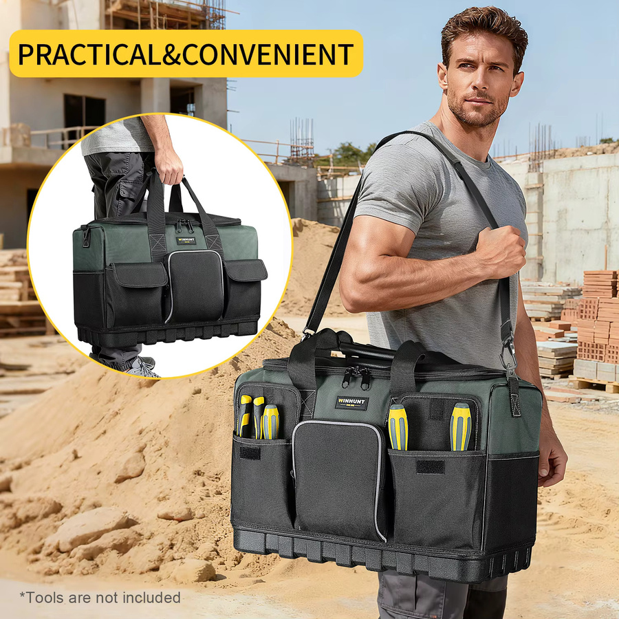 Robuste Werkzeugtasche von WINHUNT in Gelb mit 16 Taschen und hartem Boden für Elektriker und HVAC-Mechaniker - Bild 2