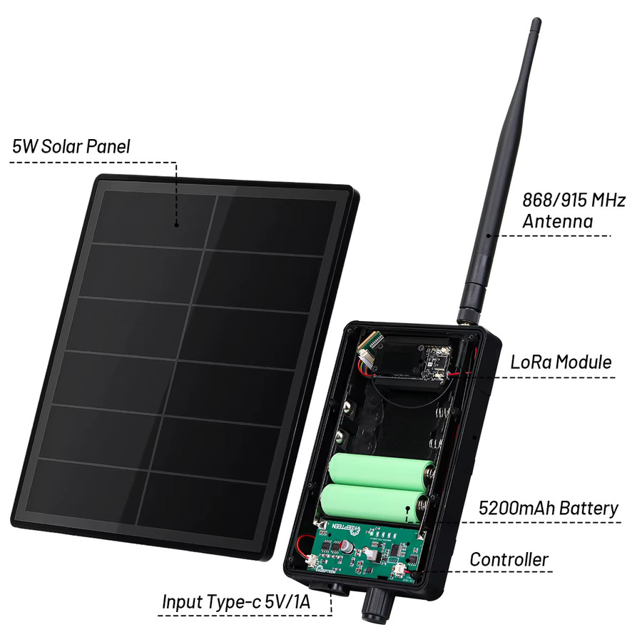 Heltec Solar Meshtastic LoRa-Knoten ESP32 WiFi + BLE SX1262 mit GPS in Schwarz - Bild 2