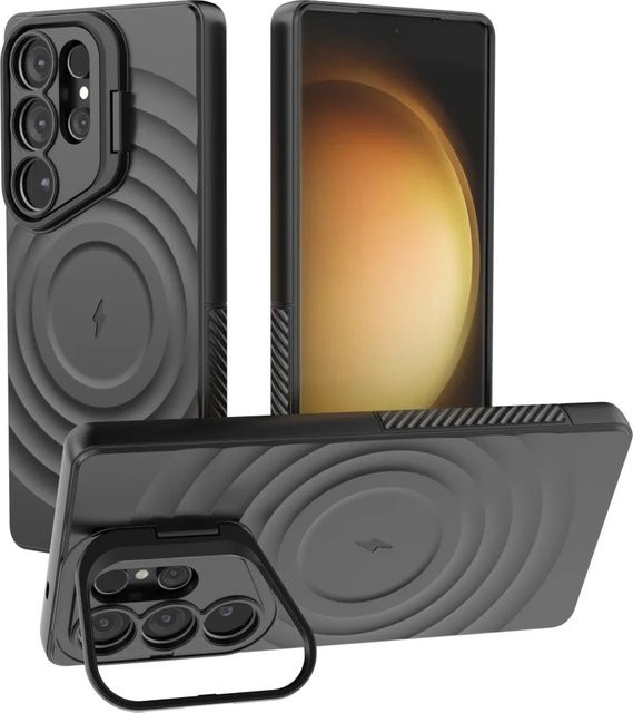 Wasserwellen Magnetgehäuse für Samsung Galaxy S25 Ultra und S25 Plus mit faltbarem Objektivhalter und MagSafe Unterstützung in Schwarz oder Weiß - Bild 1
