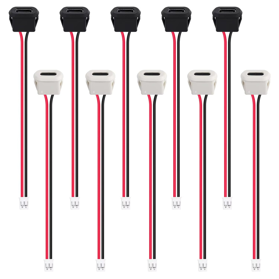 AOKIN 10er Set USB-C Weibliche Chassis Anschluss Wasserdicht mit 2pin Terminal Lötstellen und Pigtail Kabel Verlängerung - Bild 2