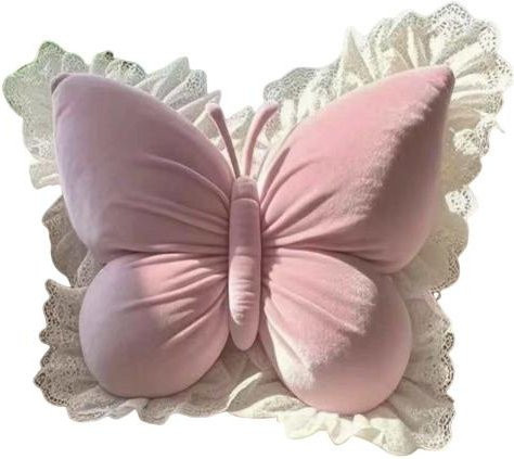 Elegantes Schmetterlings-Dekokissen aus Samt mit Spitzenbesatz in Rosa - Bild 1