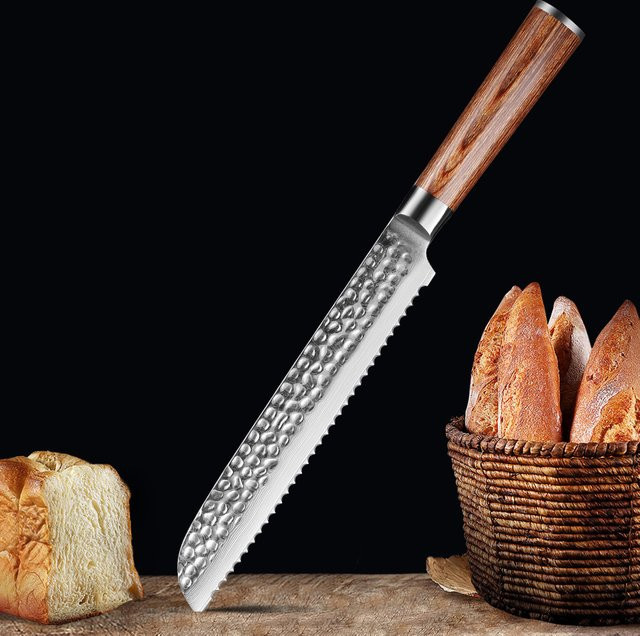 Xituo Premier Brotmesser mit gehämmerten Serrationen in Silber, handgefertigtes japanisches Küchenmesser für Kuchen und Gebäck, Länge: 20,32 cm - Bild 1