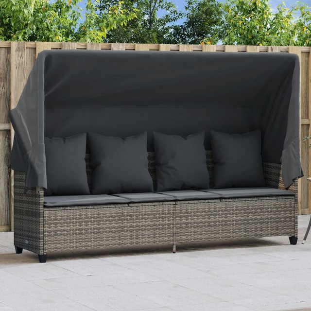 Vidaxl Polyrattan Liege mit Sonnendach und Kissen in Grau - Bild 1