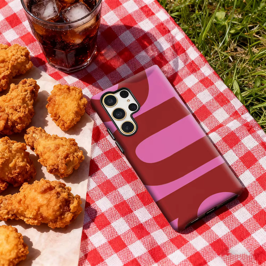 Retro-Handyhülle mit glänzender doppellagiger Rückseite für Samsung Galaxy S25 Ultra, S24 und S23 Ultra Plus in Rosa und Burgunderrot - Bild 4