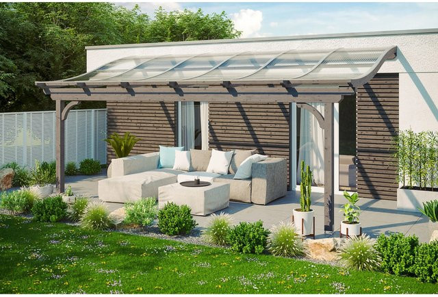 Skan Holz Terrassenüberdachung Verona aus Leimholz in Schiefergrau mit Polycarbonat-Dach, B/T/H: 648 x 389 cm - Bild 1