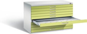 C+P Flachablageschrank Serie 7100_7200 in Viridingrün mit lichtgrauem Korpus, H x B x T: 76 x 110 x 76,5 cm - Bild 1