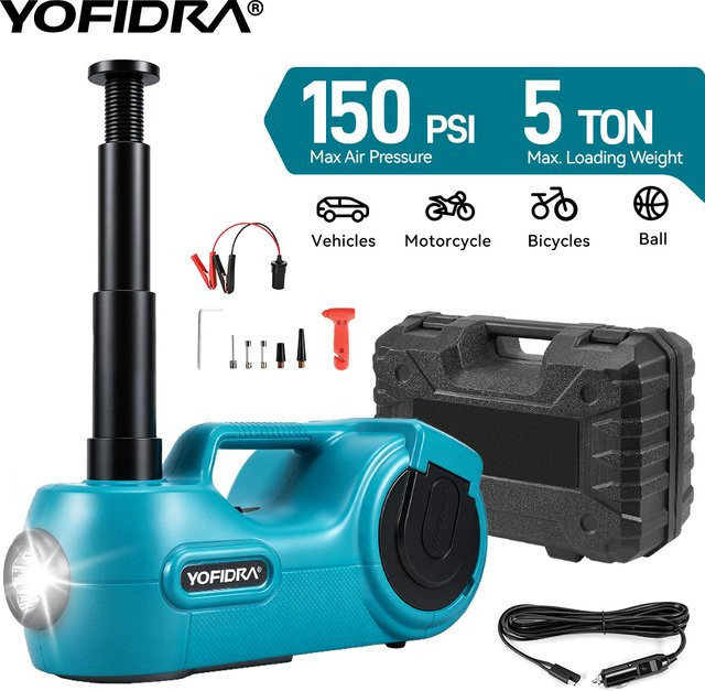 YOFIDRA Elektrischer Hydraulischer Wagenheber 5T mit 150PSI Reifenluftpumpe für SUV, MPV, Limousine und LKW - Bild 1