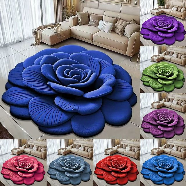 Rutschfeste und saugfähige Blumenteppich Bodenmatte mit Pfingstrosen-Design in Blau, B/B: 40 x 40 cm oder 60 x 60 cm - Bild 1