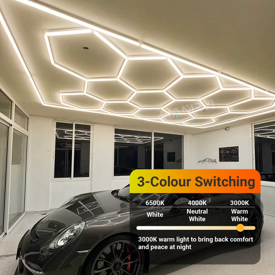 HAMRVL Hexagon LED Deckenleuchte in Weiß mit 3-Farben-Umschaltmodus für Garage, Werkstatt und Fitnessstudio - Bild 2