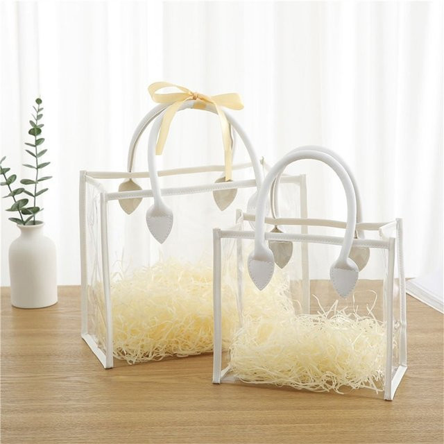 Transparente PVC-Verpackungstasche mit PU-Griff in Rosa und Weiß als praktische Geschenktüte mit großer Kapazität - Bild 1