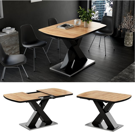 Vicco Esstisch Chinto ausziehbar in Eiche und Schwarz, rechteckig, B: 120 cm, T: 80 cm