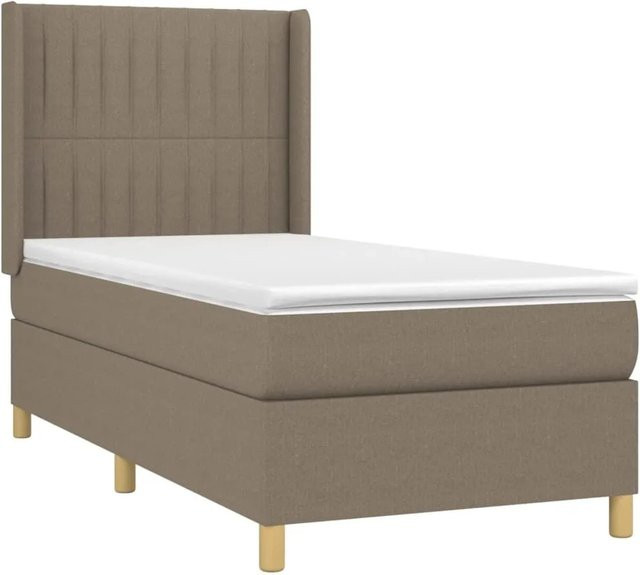 vidaXL Boxspringbett mit Matratze und LED-Unterbettbeleuchtung in Taupe, Hybrid-Konstruktion mit USB-Ladeport, B/T/H: 90 x 200 x 118 cm - Bild 1