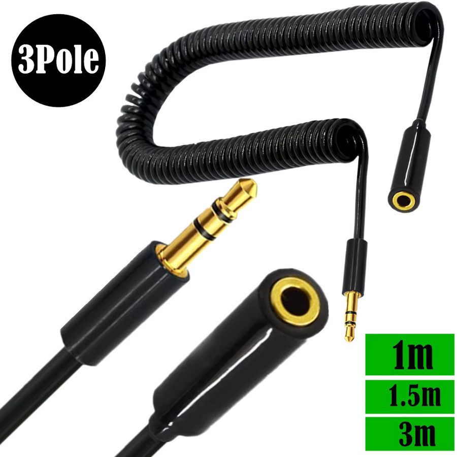 BSN Spiralkabel 3,5 mm Jack 4-poliges TRRS auf TRRS Stereo-Audio-AUX Verlängerungskabel in Schwarz - Bild 4