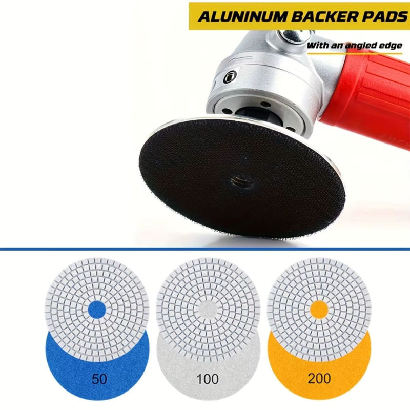 WIDEEP Diamant-Polierpads Set 3 Stück, 100 mm Durchmesser, M14 Aluminiumlegierung, Nass- und Trockenpolierset für Granit, Marmor, Beton und Stein - Bild 4