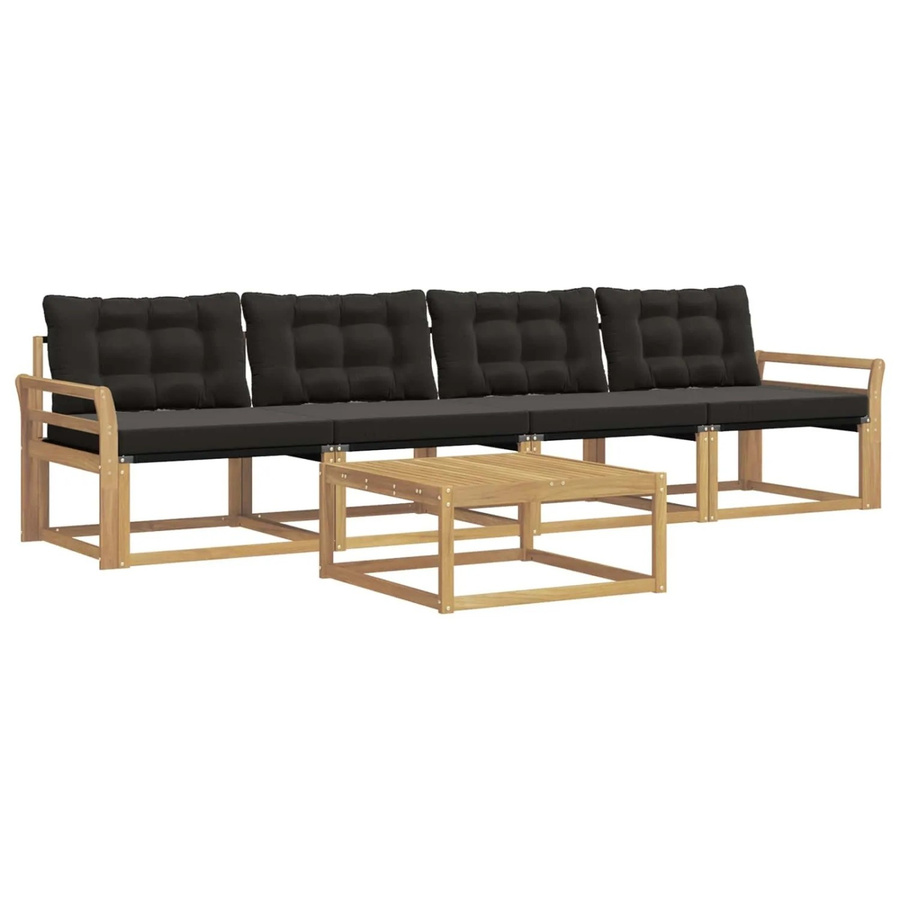 vidaXL Outdoor-Sofagarnitur 5-teilig aus Akazienholz mit Textilene-Polstern in Weiß und Schwarz, B/T/H: 79 x 79 x 37 cm - Bild 2