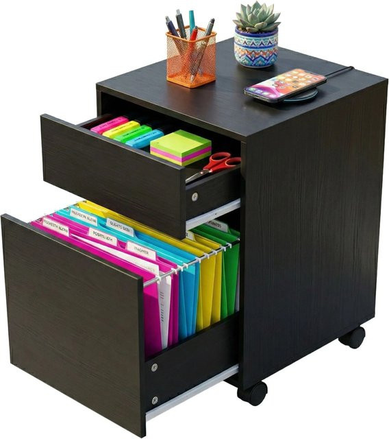 Relaxdays Rollcontainer aus MDF und Kunststoff in Schwarz mit Hängeregister, B/T/H: 57 x 40 x 40 cm - Bild 1