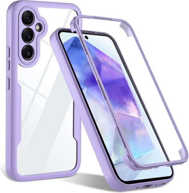360 Grad All-inclusive Displayschutzhülle für Samsung Galaxy A55 A56 A25 5G Sturzsichere Handyhülle in Transparent und Purple - Bild 1