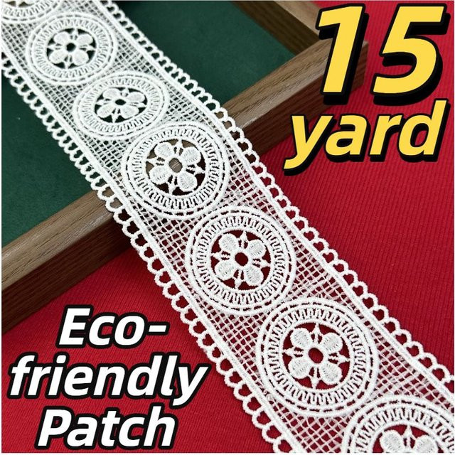 Eleganter Blumen-Spitzenbesatz in Weiß für Hochzeitsdekoration und DIY-Basteleien, Breite: 6,5 cm, Länge: 15 Yards - Bild 1